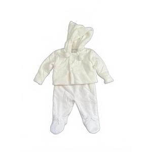 Sarah Louise Baby Cream Knit Hooded Jacket and Suspender Pants Set, 6 Months
